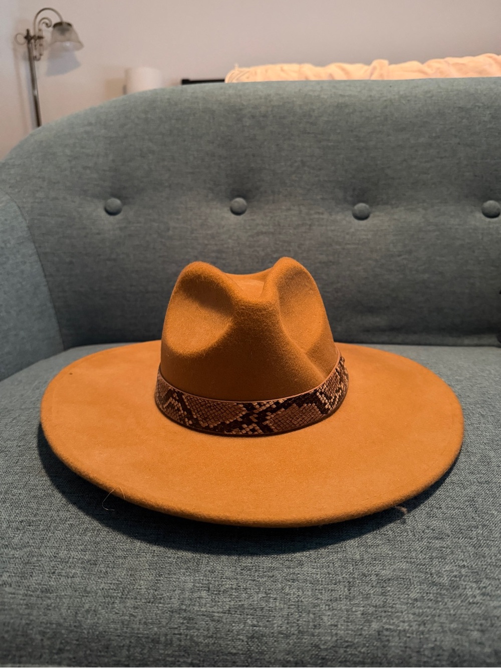 REVOLVE Wide-Brim Felt Fedora with Snake-Print Band - Brown